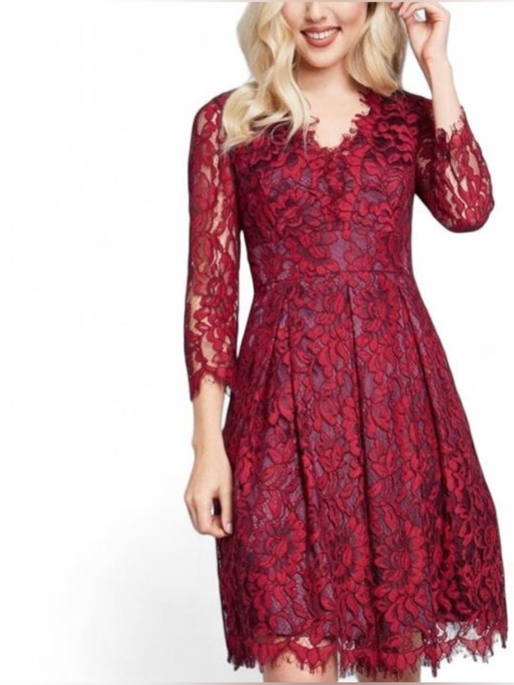 Eliza J Burgundy Floral Lace Fit & Flare Cocktail Dress - Size 6 EUC